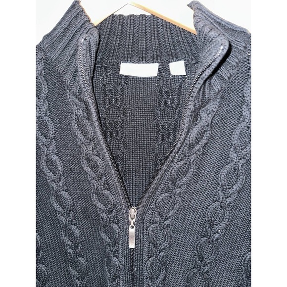 BLOOMINGDALES Black Full Zip Cable Knit Sweater - Size Small - Picture 3 of 5